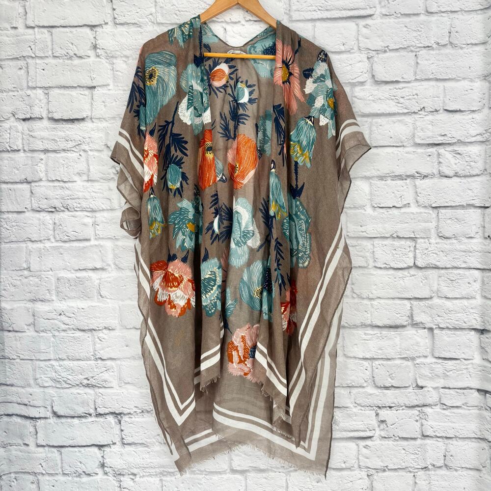 Woven Heart Floral Kimono Wrap Shawl Cape Size M